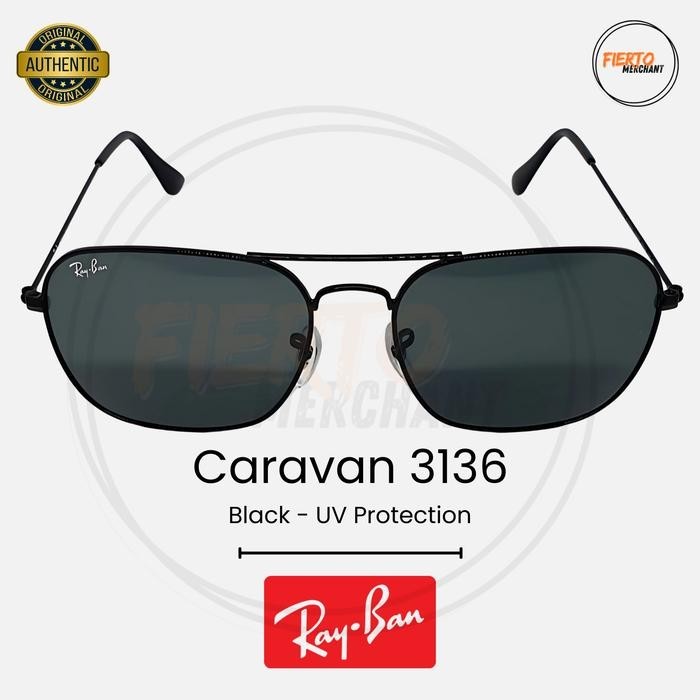 Kacamata Rayban Caravan 3136 Ori/Original Sunglasses Hitam Anti UV Protection