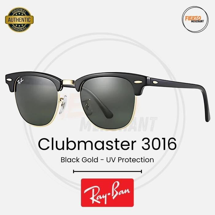 Kacamata Rayban Club Master/Clubmaster 3016 Ori/Original Sunglasses Hitam Anti UV Protection