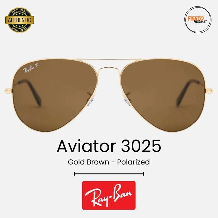 Kacamata Rayban Aviator 3025 Polarized Sunglasses Gold Brown Size 58 Original/Ori