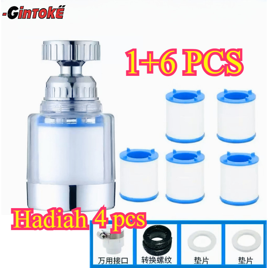 Paket Lengkap Filter Kran Air 360° + 6 Element - Sambungan Kran Lentur Anti Splash Dengan Keran Prem