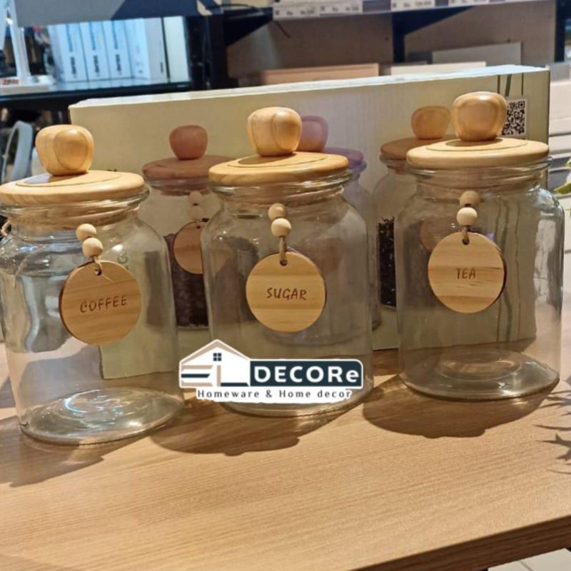 Informa Toples Cheren / Wadah Kopi Gula Teh Isi 3 / FREE PACKING KAYU