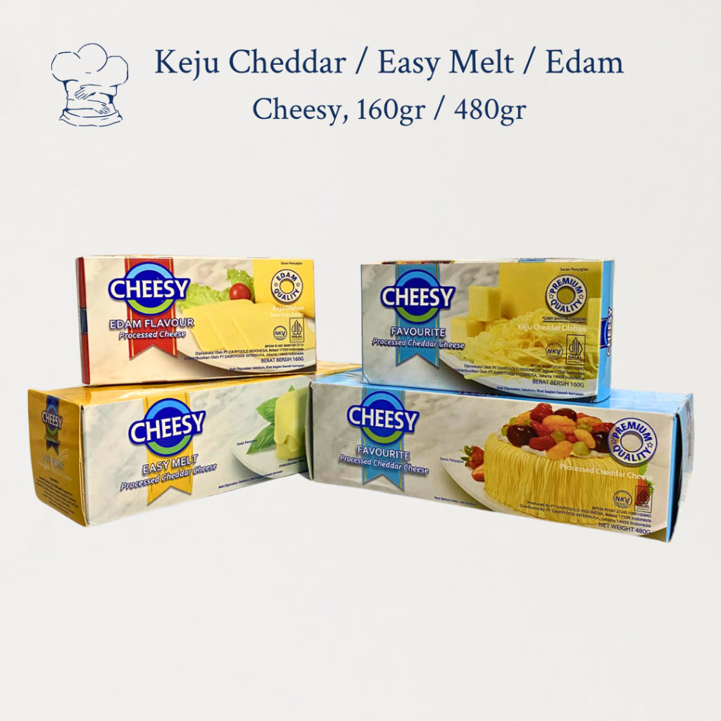 

Keju Cheesy Edam / Favourite Cheddar / Easy Melt 170gr & 480gr – Keju Blok untuk Leleh, Parut, Masak