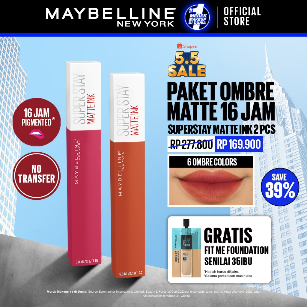 MAYBELLINE OFFICIAL Paket Hemat Superstay Matte Ink 2 pcs Ombre Set Lipstick - Long Lasting Lipstick
