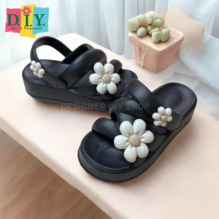 Sandal Wanita Sandal Jelly Pita Bunga Slop Wedges Premium