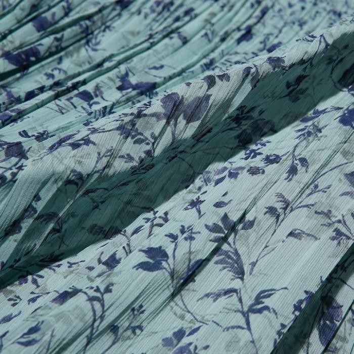 SALERok Pleated Plisket Skirt Wanita Sifon UNIQLO ORIGINAL TERMURAH - Green MOTIF, S