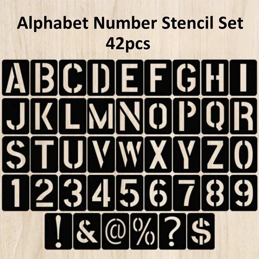 

42 Buah Stencil Angka Huruf Alfabet Plastik Portable - Cetakan Tulisan Cat Semprot untuk Lettering, Seni Grafiti & DIY Craft (Stencil Angka Huruf, Stencil Huruf Cetak Alfabet)