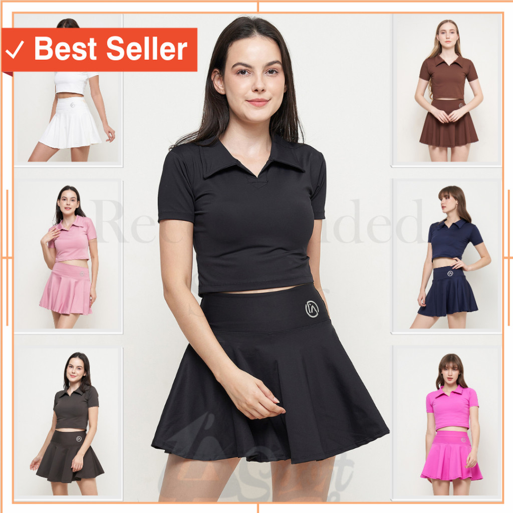 Baju jalan sehat agustusan 17an merah putih termurah / Set Olahraga Wanita Crop Kerah / Set Tenis / 