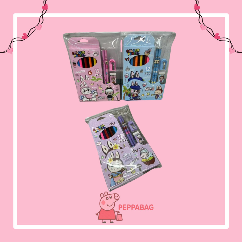 

Pensil Warna Set Mewarnai karakter Labubu Isi 12pcs set dengan Pensil Penghapus Rautan - ES0496