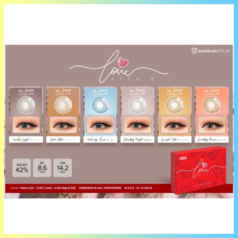 SOFTLENS X2 LOVE AFFAIR NORMAL DIA 14.5MM FREE LENSCASE BY EXOTICON / Softlen X2 Love Affair