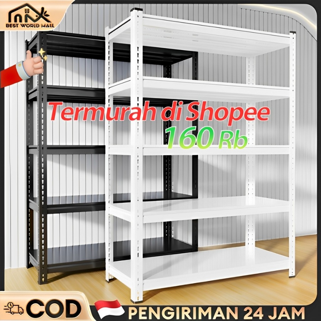ARKAMANISHOP Rak Susun Rak Besi Siku 5 Susun Rak Gudang Rak Besi Siku Lubang Rak Serbaguna 40*120*20