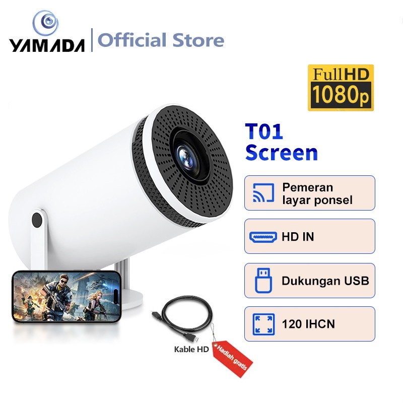 Proyektor T01 Screen 1080p Telepon Wireless Portability Proyektor 5000 Lumens Projector