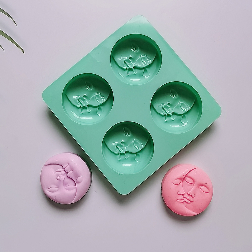

4 Cavity Silicone Soap Mold Moon Sun Double Face Shaped Soap Mould DIY Candle Mold Homemade Bath Resin Crafts Making