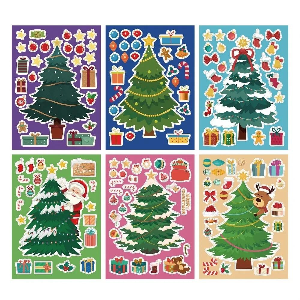 

12Sheets Christmas Tree Stickers Make a Xmas Tree Santa Claus DIY Puzzle Sticker Kids Toys New Year Party Decoration Decal Gifts