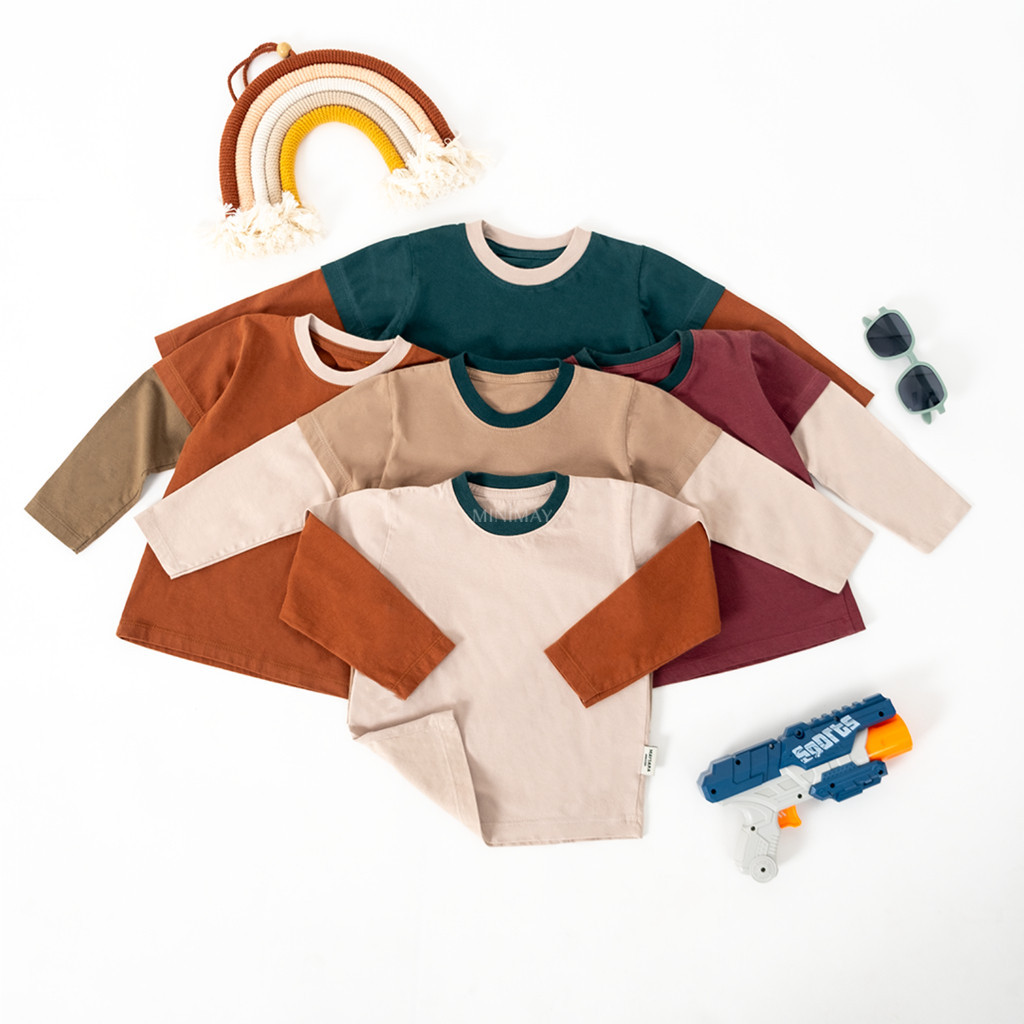 Atkids Kaos Lengan Panjang Anak kombinasi warna kaos anak 3 Warna Long Sleeve Tshirt Baju