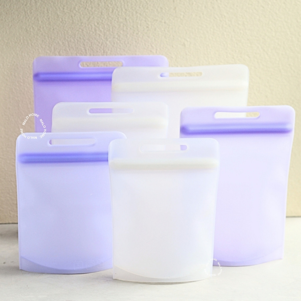 Silicone Ziplock Pouch Standing Kantong Silikon Ziplock Silikon Makanan Reusable Set Ziplock 3pcs