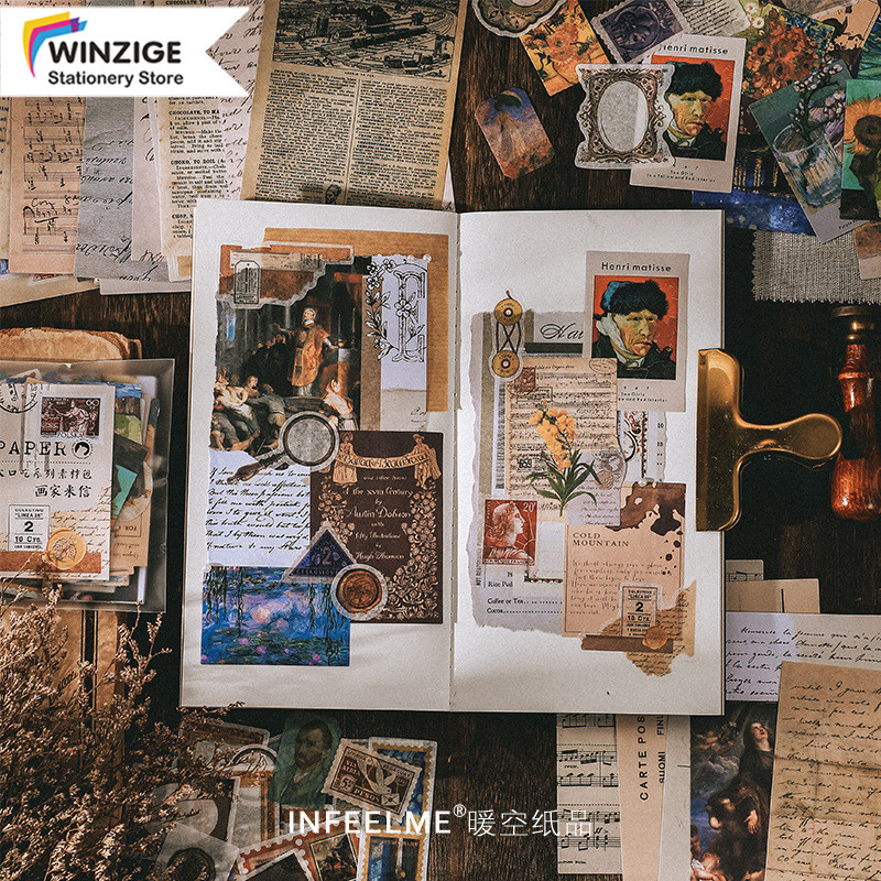 Winzige Journal Kit 200pcs Series Ruang Memori Retro Aesthetic untuk Scrapbook Jurnal School Supplie
