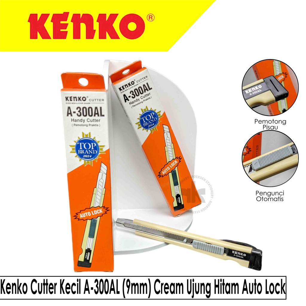 

Kenko Cutter Kecil A-300AL (9mm) Cream Ujung Hitam Auto Lock