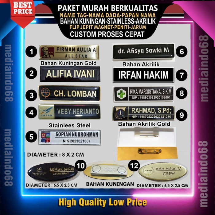 

⭐BISA COD⭐ Name Tag /Nama Dada/Papan NamaCustom SatuanProses Cepat Akrilik Kotak, Tanpa Pengait