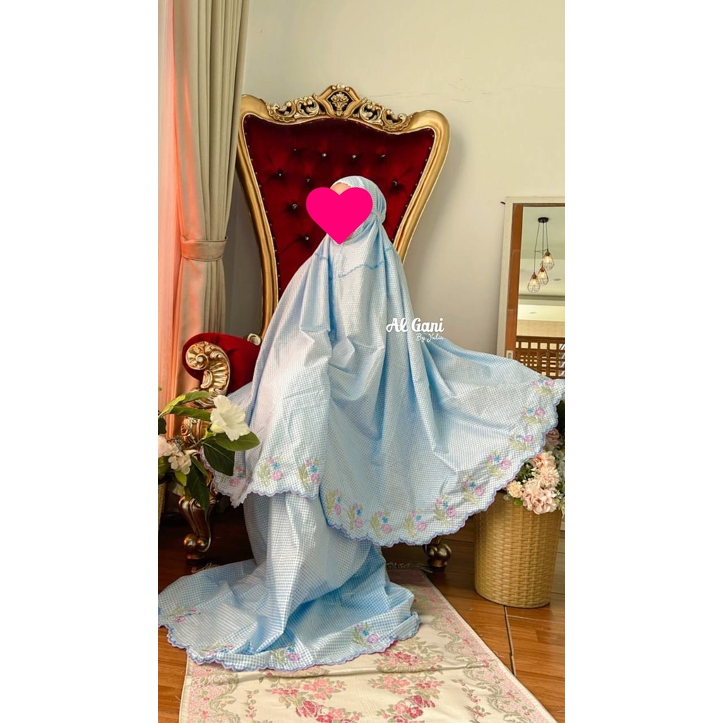 Mukena AL GANI Katun Border Biru motif kotak TERBARU by alganibyyulia / Mukena Bordir / Mukena Mewah