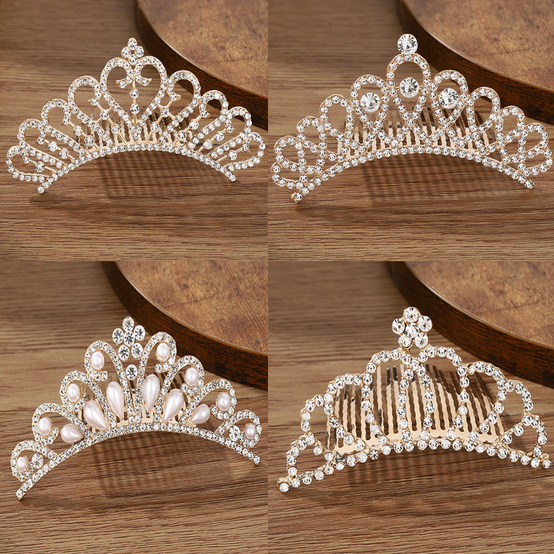 

Children Mini Crowns Hair Comb Crystal Princess Crown Bridal Tiaras For Women Girls Rhinestone Pearl Wedding Bridal Tiara Gift