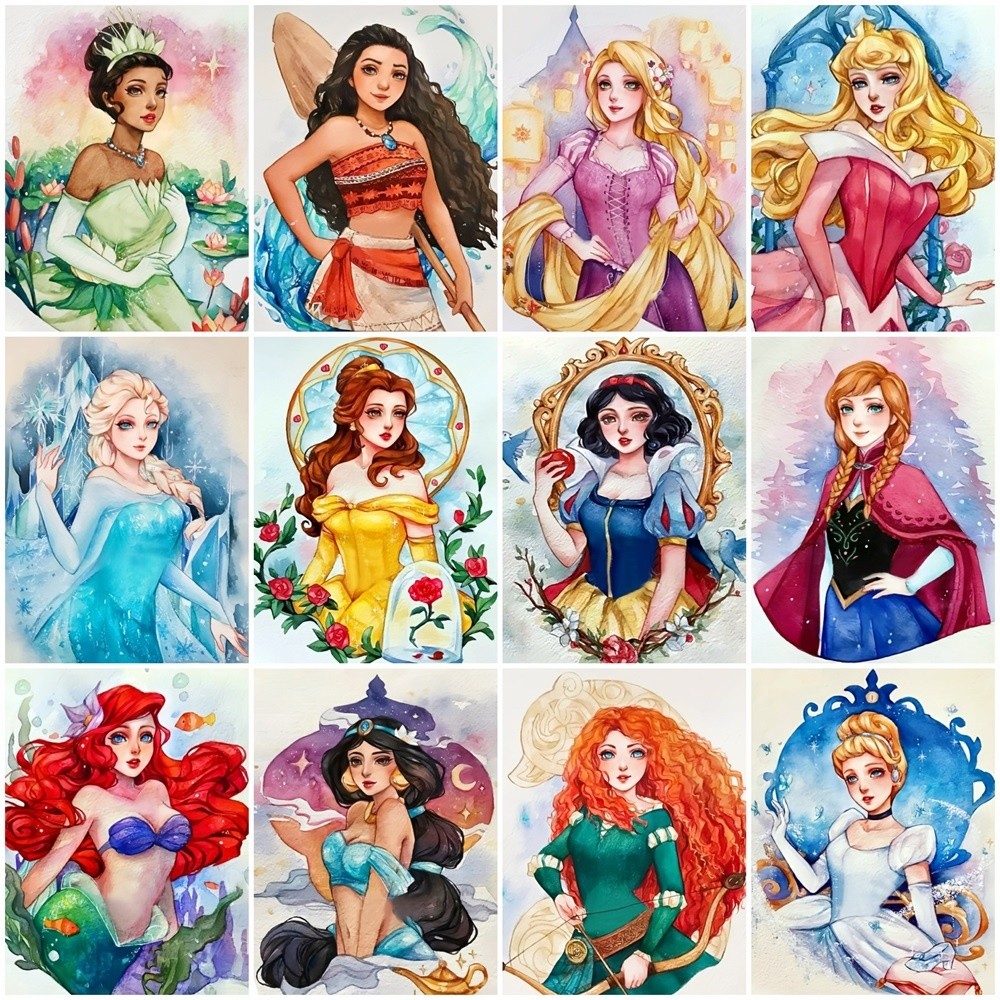 

Disney Drawing By Number Mermaid Ariel Cartoon Princess Oil Painting By Numbers Rapunzel DIY Snow White Acrylic Paint Wall Decor