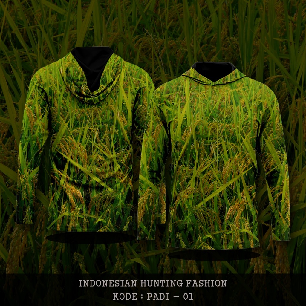 Baju Kamuflase Hunting Camo dan Kaos Berburu Lengan Panjang Camo untuk Pria Motif Padi Menguning
