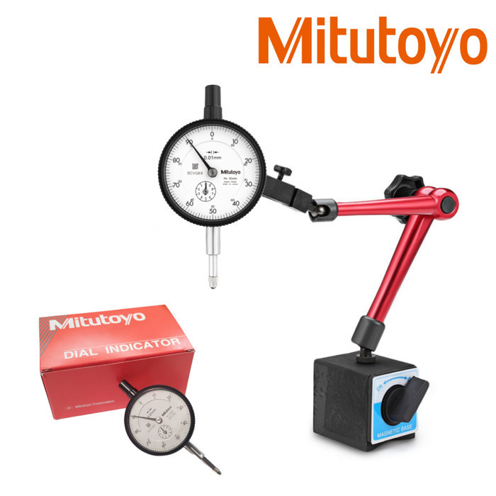 Paket Dial Indicator MITUTOYO 2046A+ Magnetic Base Flexible Besar Dudukan Indikator Set Stand Gauge 