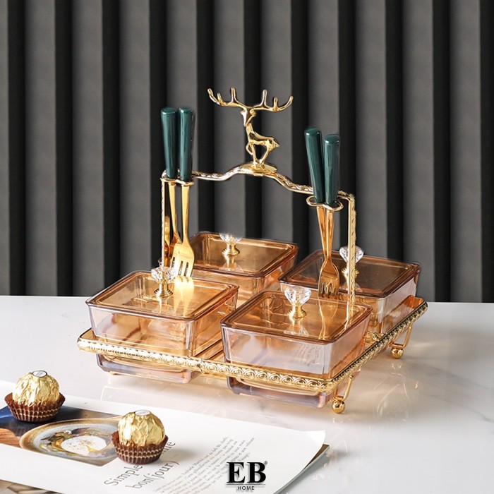 Piring Saji Buah Snack Tamu Bahan Kaca 4 Slot Christmas Piring Natal