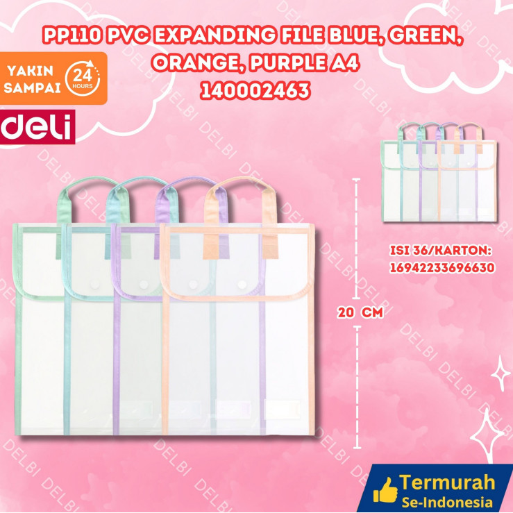 

Deli Expanding File / Document Bag A4 Transparant - PP110 PP110 PVC Expanding File Blue, Green, Orange, Purple A4 MAP BX36 BX144