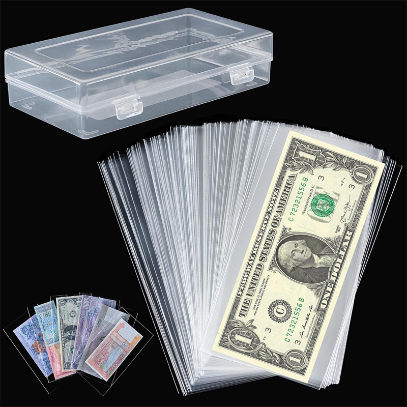 

100Pcs Paper Money Collection Album Collection Pockets Loose Leaf Sheet Creative Money Banknote Protective Bag for Collector