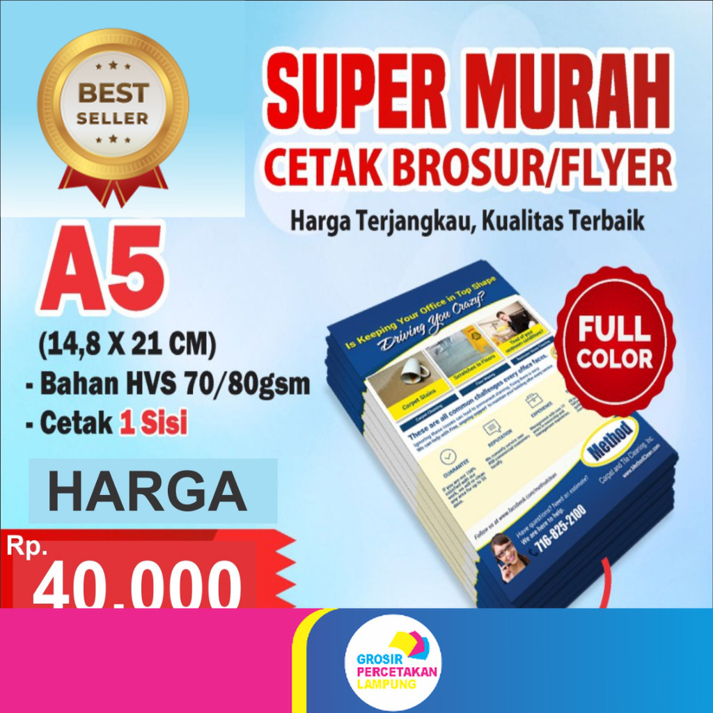 Promo CETAK BROSUR HVS A5, 1 SISI, 2 SISI FULL COLOR 500 LEMBAR