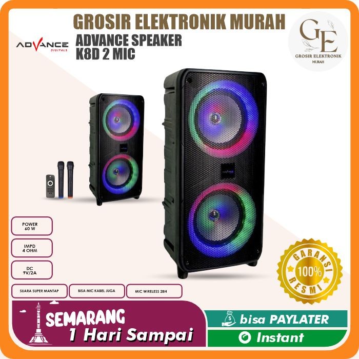 SPEAKER AKTIF PORTABLE BLUETHOOTH 8 INCH BONUS 2 MIC WIRELESS K8D | ADVANCE