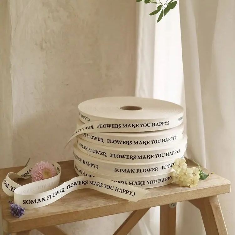 

Custom Cotton Ribbon Wedding Crafts Supplies Personalized Business Logo Text Name Print Gift Packaging Christmas Decoration DIY