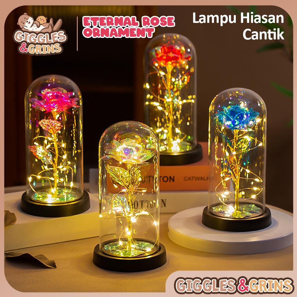 Lampu LED Bunga Mawar Plastik - Flower Beauty And The Beast Rose Valentine Hadiah A005 GNG