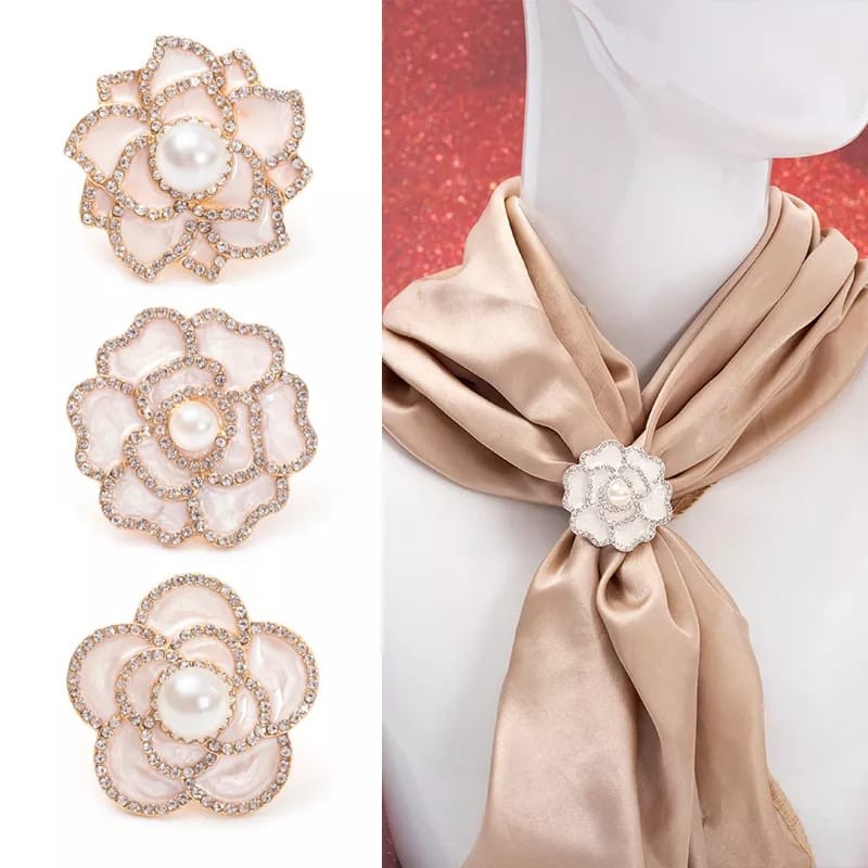 Aksesoris Ring Hijab Enamel Flower/ Ring Hijab Import / Ring Jilbab Bunga / Ring Hijab Murah / Ring 