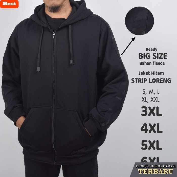 hoodie pria keren Jaket Hoodie Hitam Strip Loreng Pria Jumbo Big Size - Hitam, S