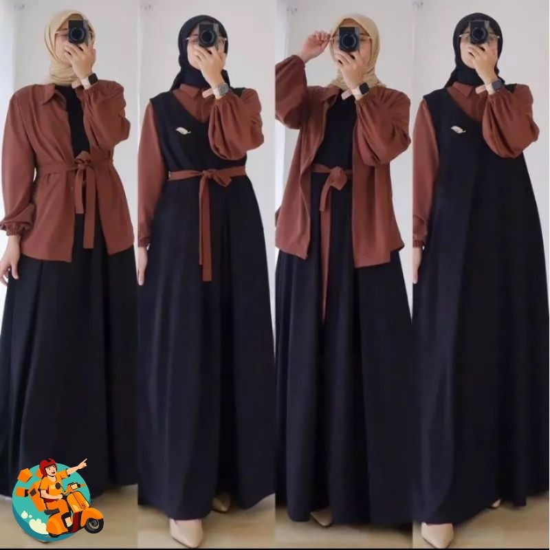 Gamis Overall - Gamis Terbaru 2024 Lebaran Wanita Import Terbaru Crinkle Airflow Size Big Jumbo -  G