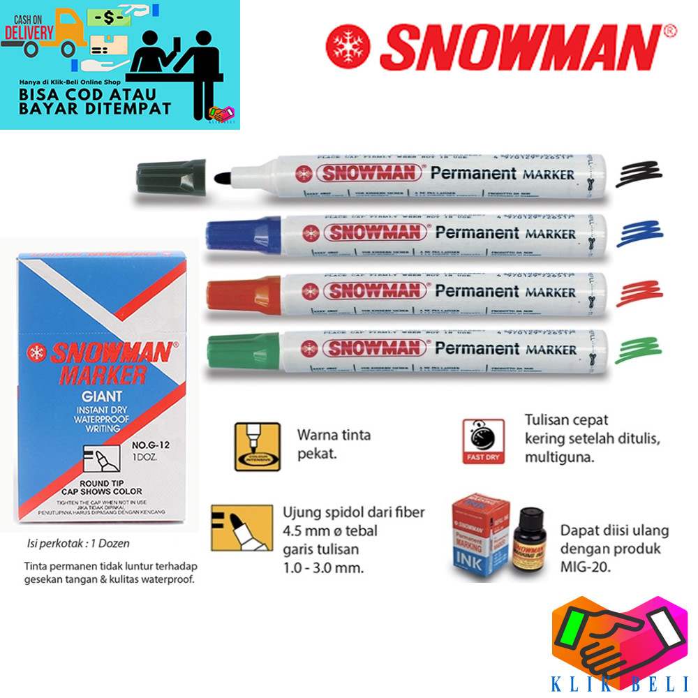 

Spidol Permanen Snowman Marker G-12 Spidol Permanent Tidak Bisa Hapus