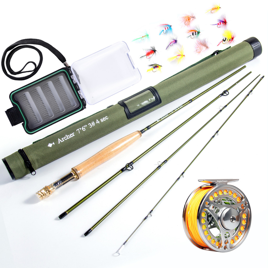Fly Fishing Rod and Reel Combo, Multi-Color, Graphite IM10 Fly Rod, CNC-machined 7/8 Reel, Tapered W