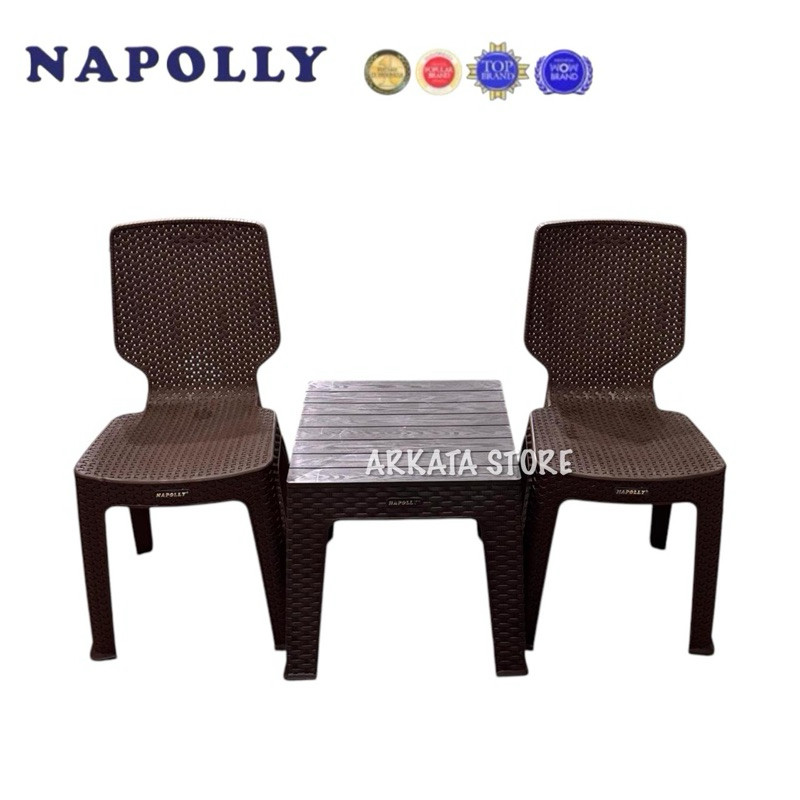 1 SET 2 Kursi BIG 2Y3 + MAPAN 45 - 1Set Napolly Kursi Bangku Sender Plastik Rotan Anyam Anyaman Maka