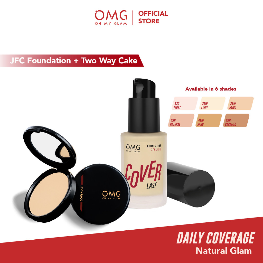 [DAILY COVERAGE BUNDLE]  OMG Natural Glam Duo Power Coverlast (Foundation + Bedak Padat) - Paket Mak