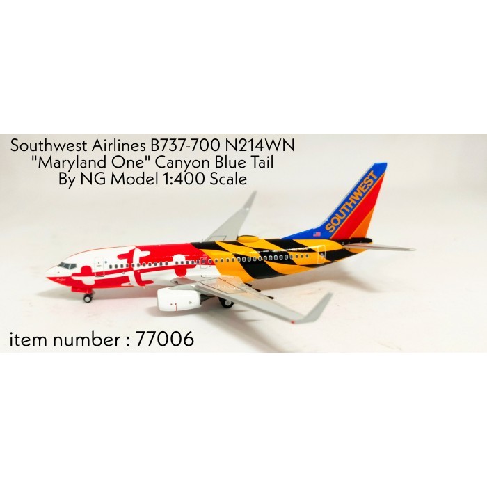 Pesawat Terbang Southwest Airlines B737-700 N214WN Maryland One Canyon Blue Tail  NG