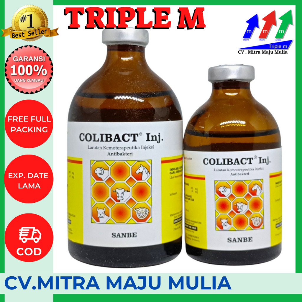 Colibact injeksi 50ml 100 ml Obat Antibiotik Hewan Diare Batuk Pilek