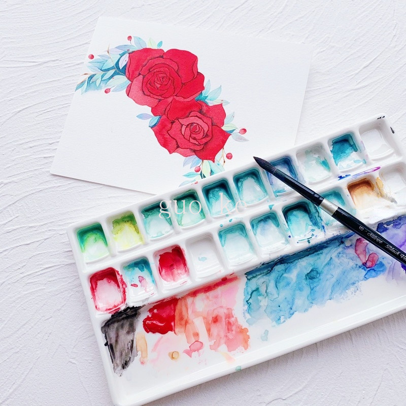 

Ceramic watercolor palette large rectangular multi-grid white porcelain palette easy to clean painting tools art supplies