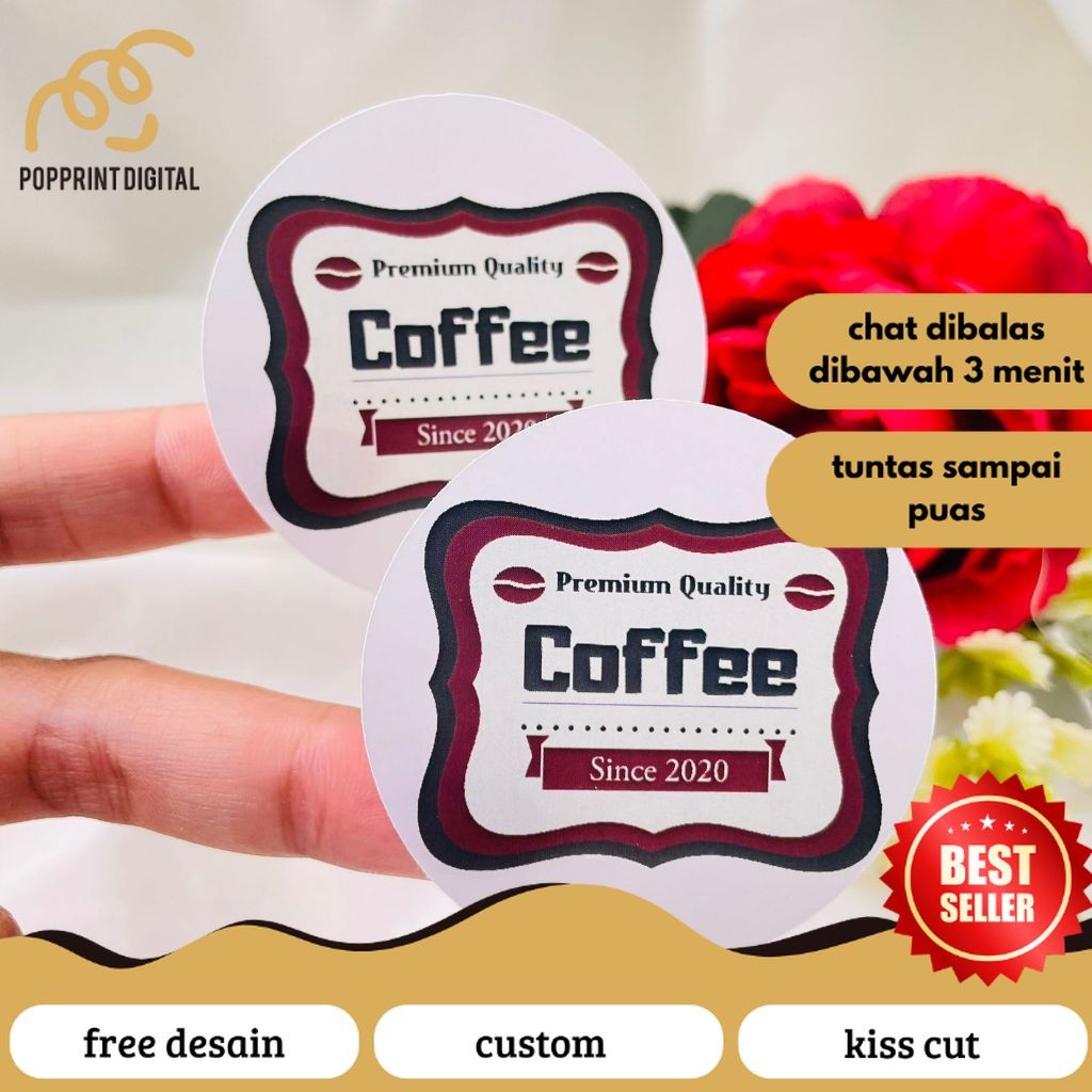 

PopPrints 2-4 Sticker Label Bulat Tema Kopi Stiker Minuman Coffe Free Desain Custom Logo Coffee
