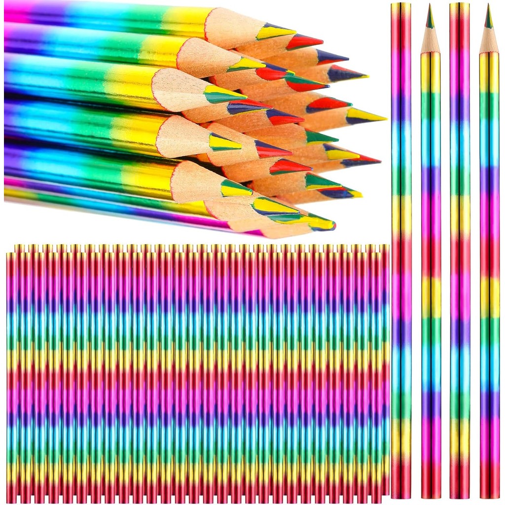 

12/24Pcs Rainbow 4Color in 1 Pencils Rainbow Pencils Wooden Colored Pencils Multi Colored Pencil for Kids Office School Supplies