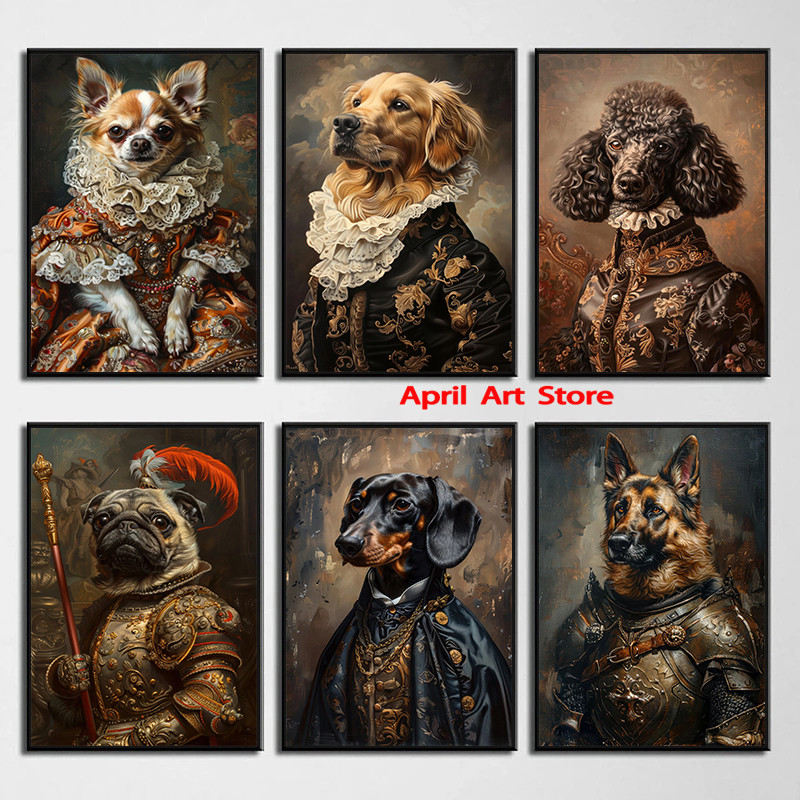 

Renaissance Aristocrat Victorian Poodle Pug Vintage Poster Antique Dog Portrait Canvas Printing Wall Art Picture Home Room Decor