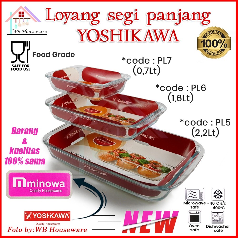 LOWESHOP.ID Loyang kaca saji segi panjang tahan panas / prasmanan YOSHIKAWA