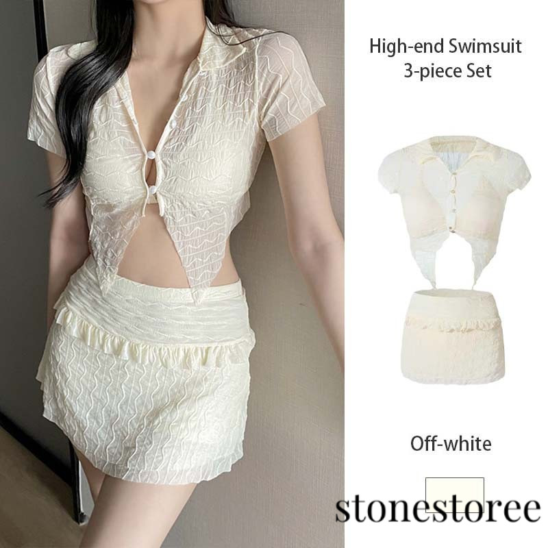 Belahan  Rok  Baju Renang  Wanita  Bikini  Set 3 Potong  Kelas Atas  Seksi ST
