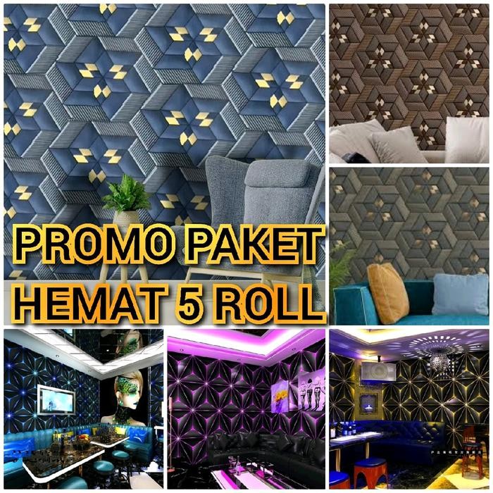 Terlaris - PROMO PAKET HEMAT 5 ROLL Wallpaper Sticker Dinding KRISTAL CAKRA BATU ALAM GEOMETRIS 3D D